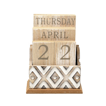 Aztec Brown Wooden Block Perpetual Calendar