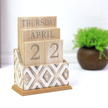 Aztec Brown Wooden Block Perpetual Calendar