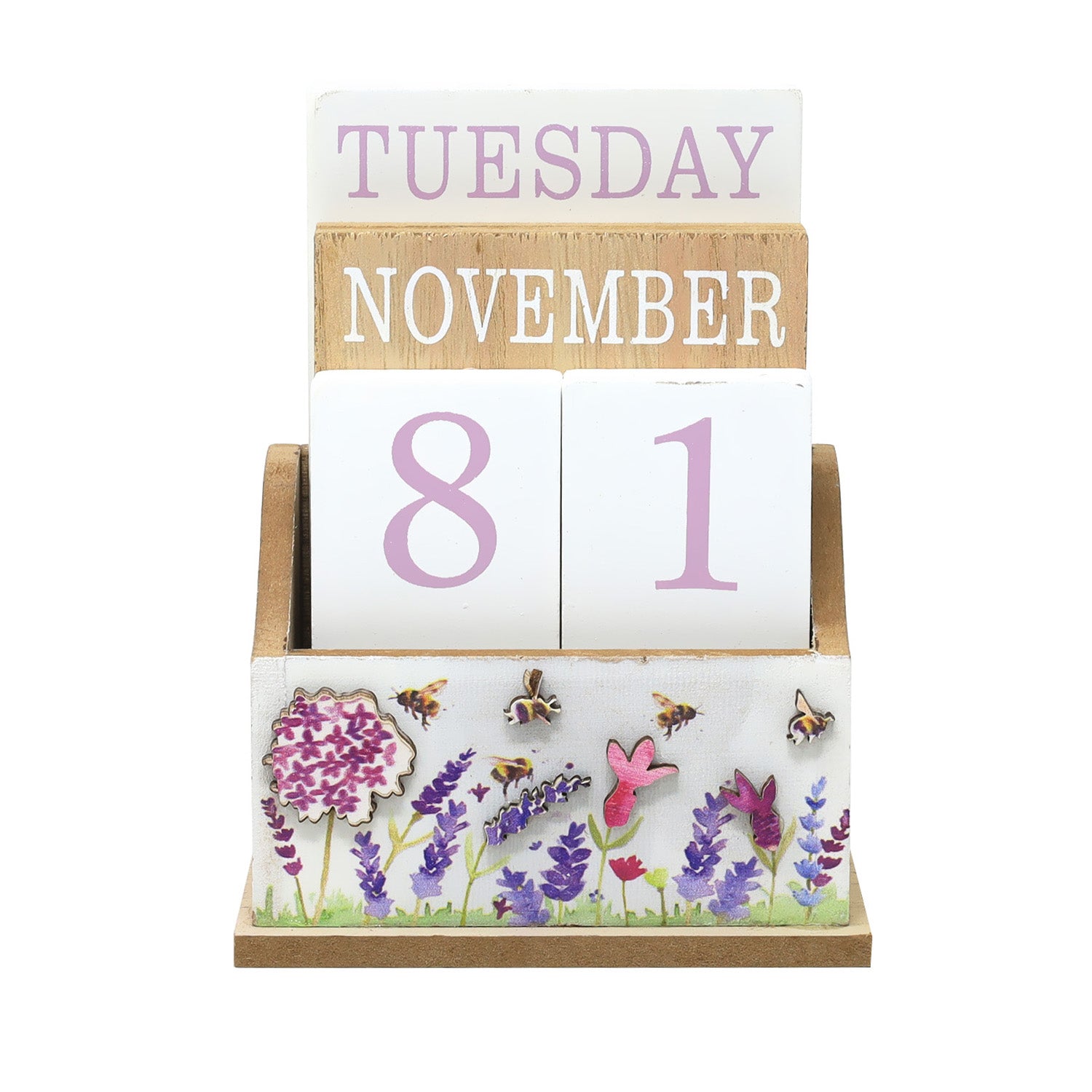 Lavender & Bees Wooden Desk Calendar