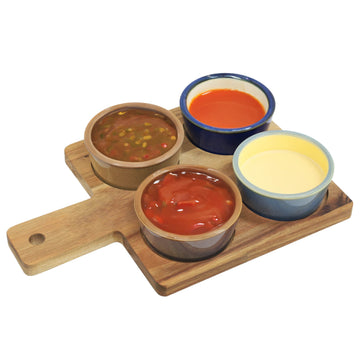 4 Bowls Snack Dishes & Wood Tray