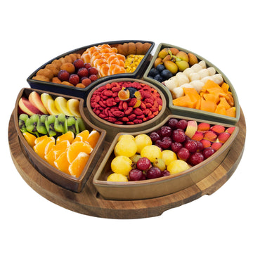 5 Bowls Snack Dishes & Wood Tray