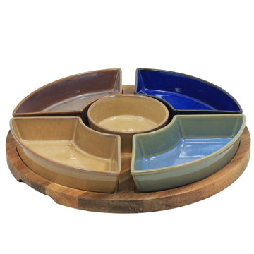 5 Bowls Snack Dishes & Wood Tray
