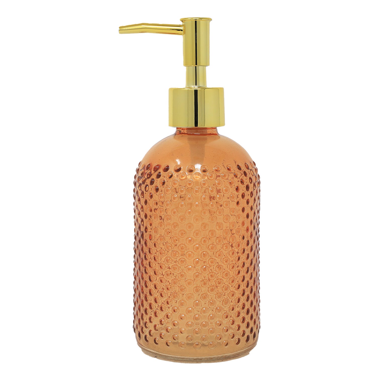 Amber Glass Ribbed Style Gold Pump Soap Dispenser
