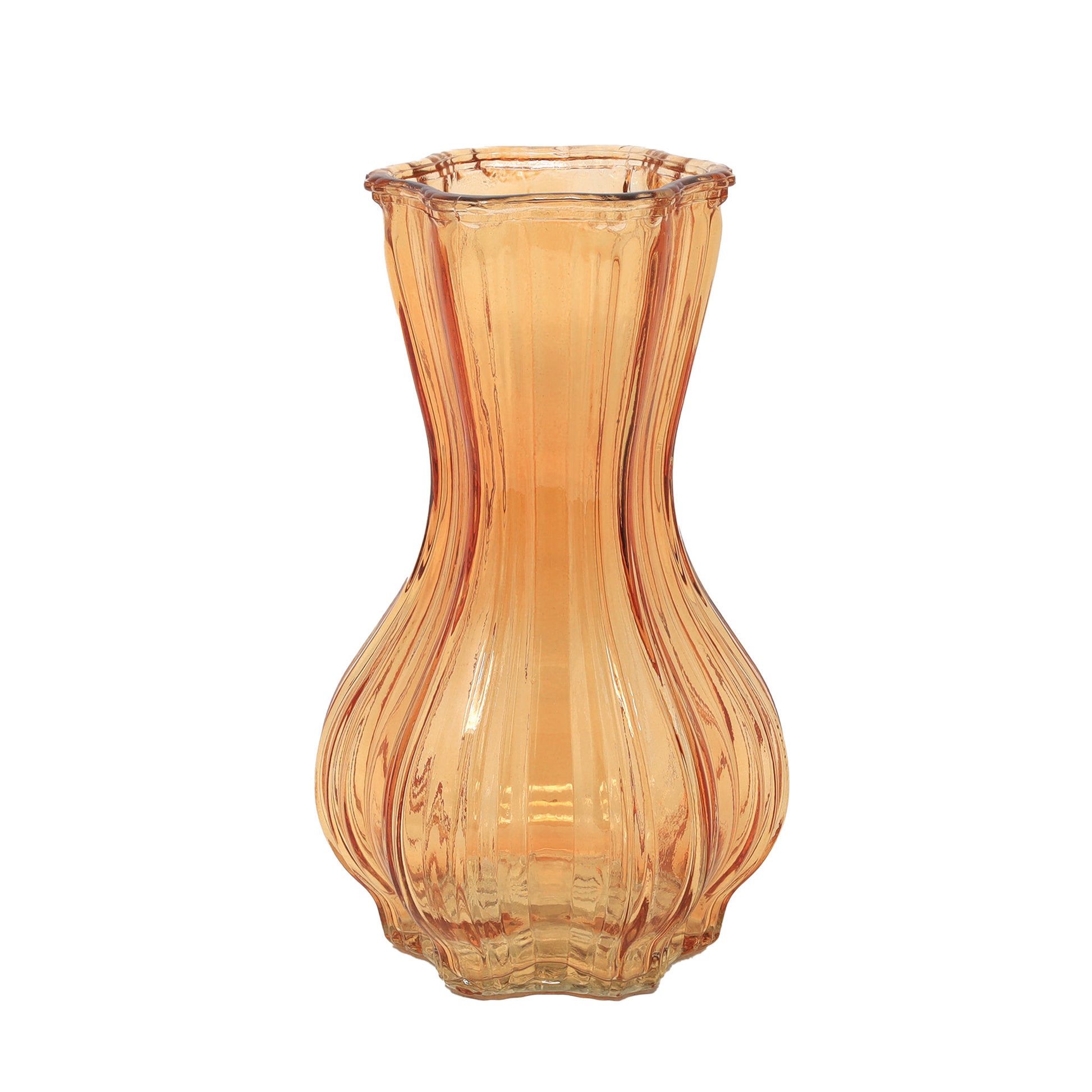 Amber Glass Ribbed Design Decorative Vase