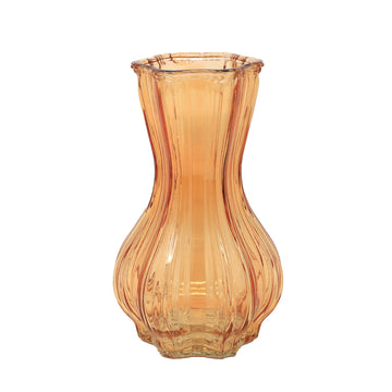 Amber Glass Ribbed Design Decorative Vase