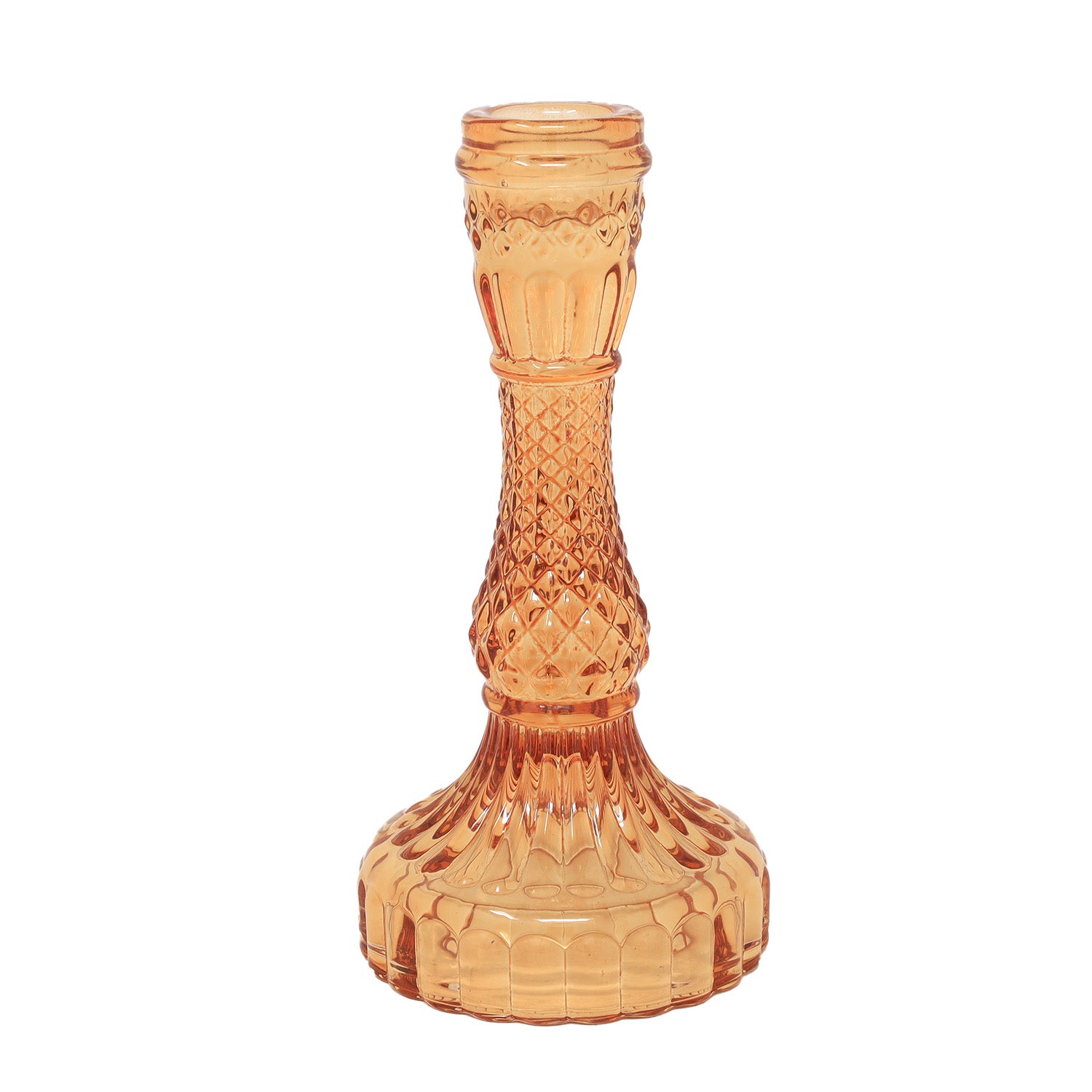 18cm Amber Glass Ribbed Design Candle Holder