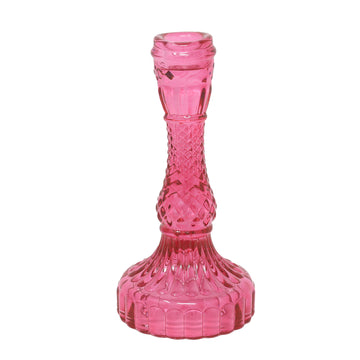 18cm Pink Glass Ribbed Design Candle Holder