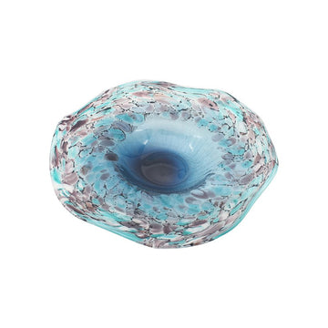 Large Turquoise Abstract Pattern Glass Bowl