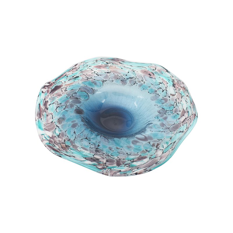 Large Turquoise Abstract Pattern Glass Bowl