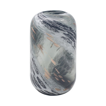 Small Grey White Glass Vase with Abstract Swirls