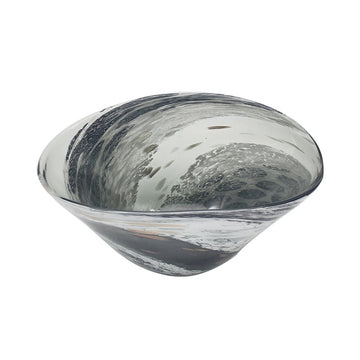 Medium Grey White Glass Bowl with Black Swirls