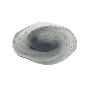 Large Grey Glass Bowl with Black White Swirls