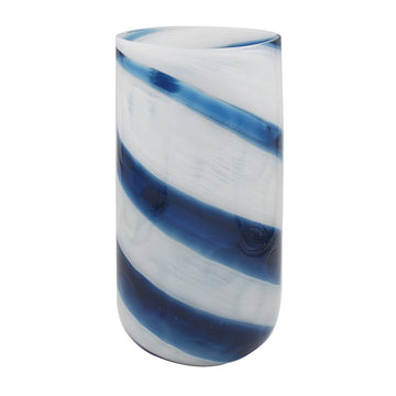 Large Blue Glass Bowl with White Spirals