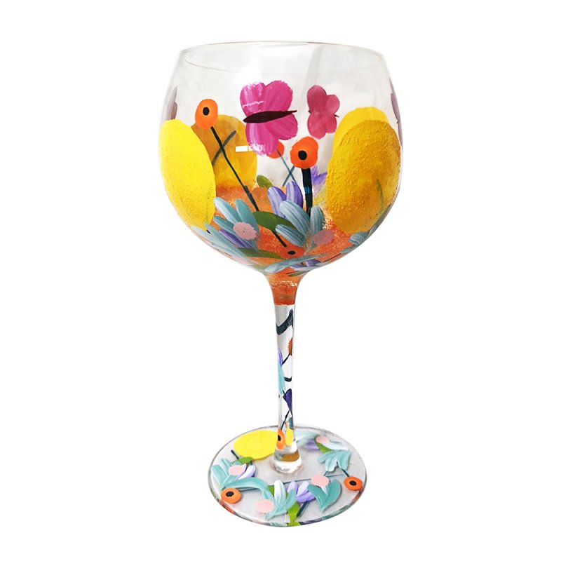 Cocktail Gin Glass Lynsey Johnstone Hand Painted Sunshine Delight Floral