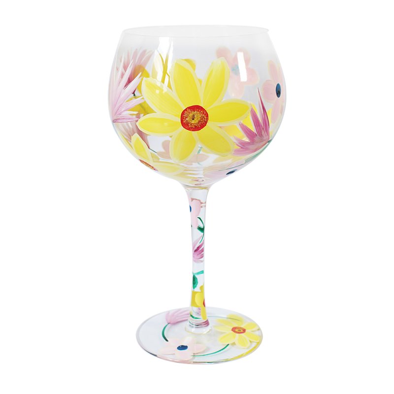 Lynsey Johnstone Hand Painted Daffodils Floral Gin Glass