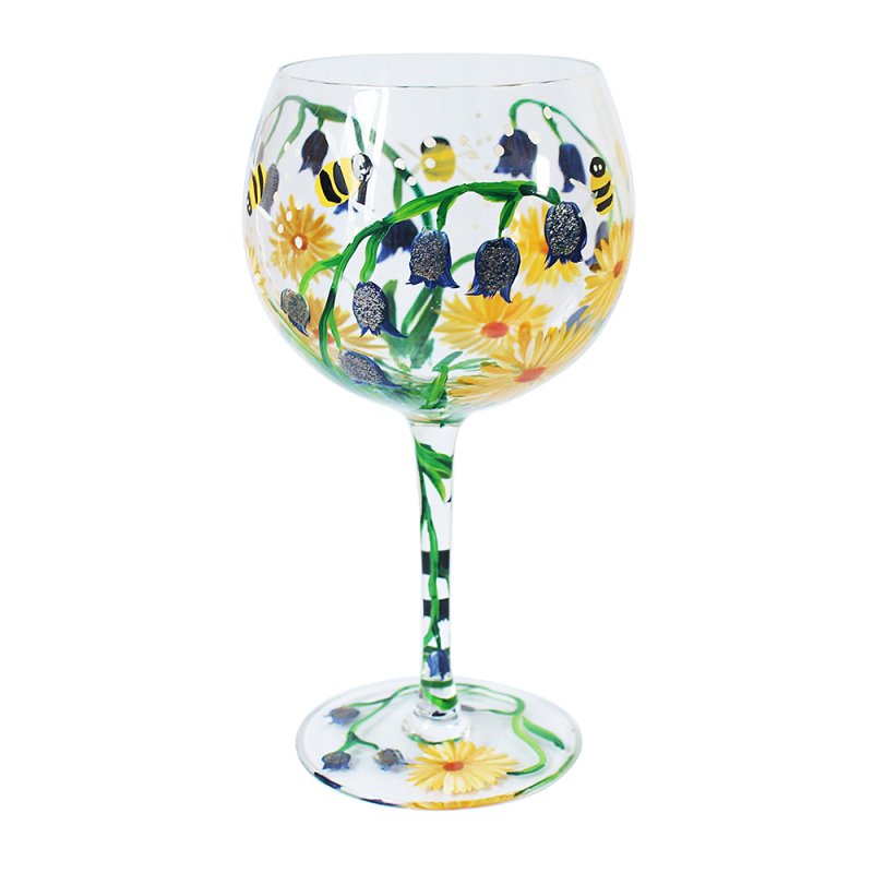 Lynsey Johnstone Hand Painted Cocktail Gin Glass Bluebells Bees Flowers