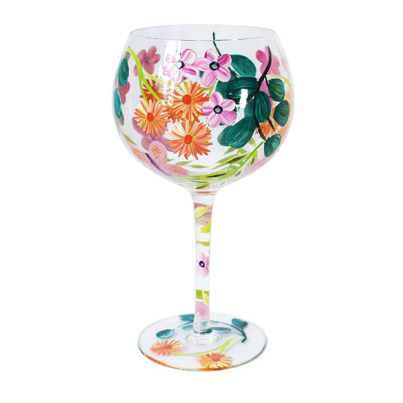 Lynsey Johnstone Hand Painted Cocktail Gin Glass Butterfly Garden Flowers