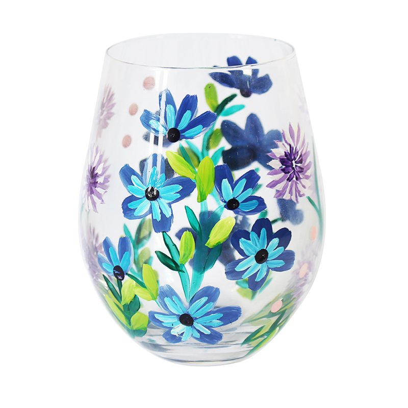 Stemless Gin Glass Lynsey Johnstone Hand Painted Cornflowers