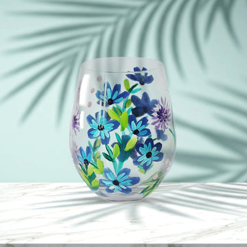 Stemless Gin Glass Lynsey Johnstone Hand Painted Cornflowers