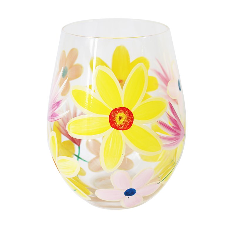 Stemless Gin Glass Lynsey Johnstone Hand Painted Daffodils