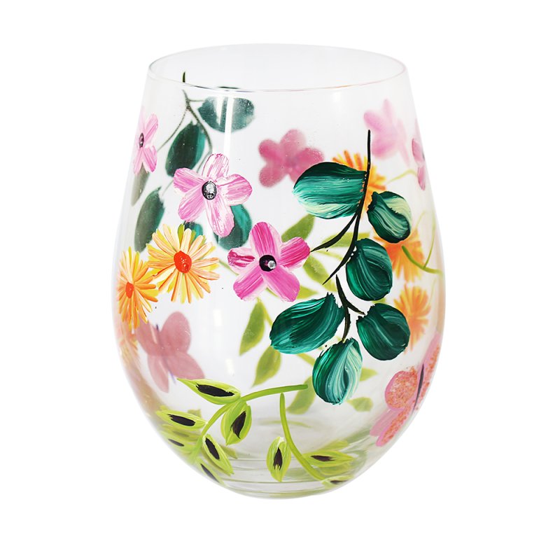 Lynsey Johnstone Hand Painted Stemless Gin Glass Butterfly Garden Floral