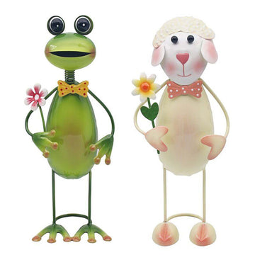 Bright Eyes Frog & Sheep Metal Garden Ornaments Set