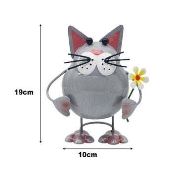 19cm Bright Eyes Grey Cat Garden Ornament
