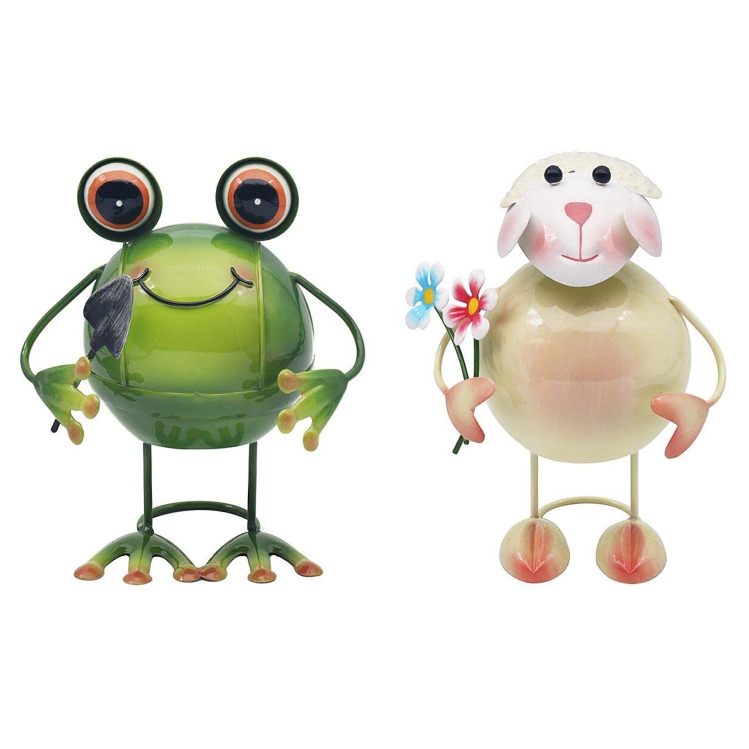 Bright Eyes Small Frog & Sheep Metal Garden Ornaments Set
