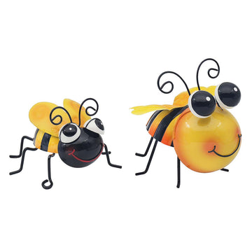 Bright Eyes 2Pcs Yellow Ladybird Beetle Metal Garden Ornaments Set