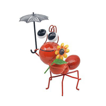 Bright Eyes Orange Ant with Umbrella Garden Ornament