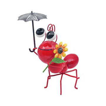Bright Eyes Red Ant with Umbrella Garden Ornament