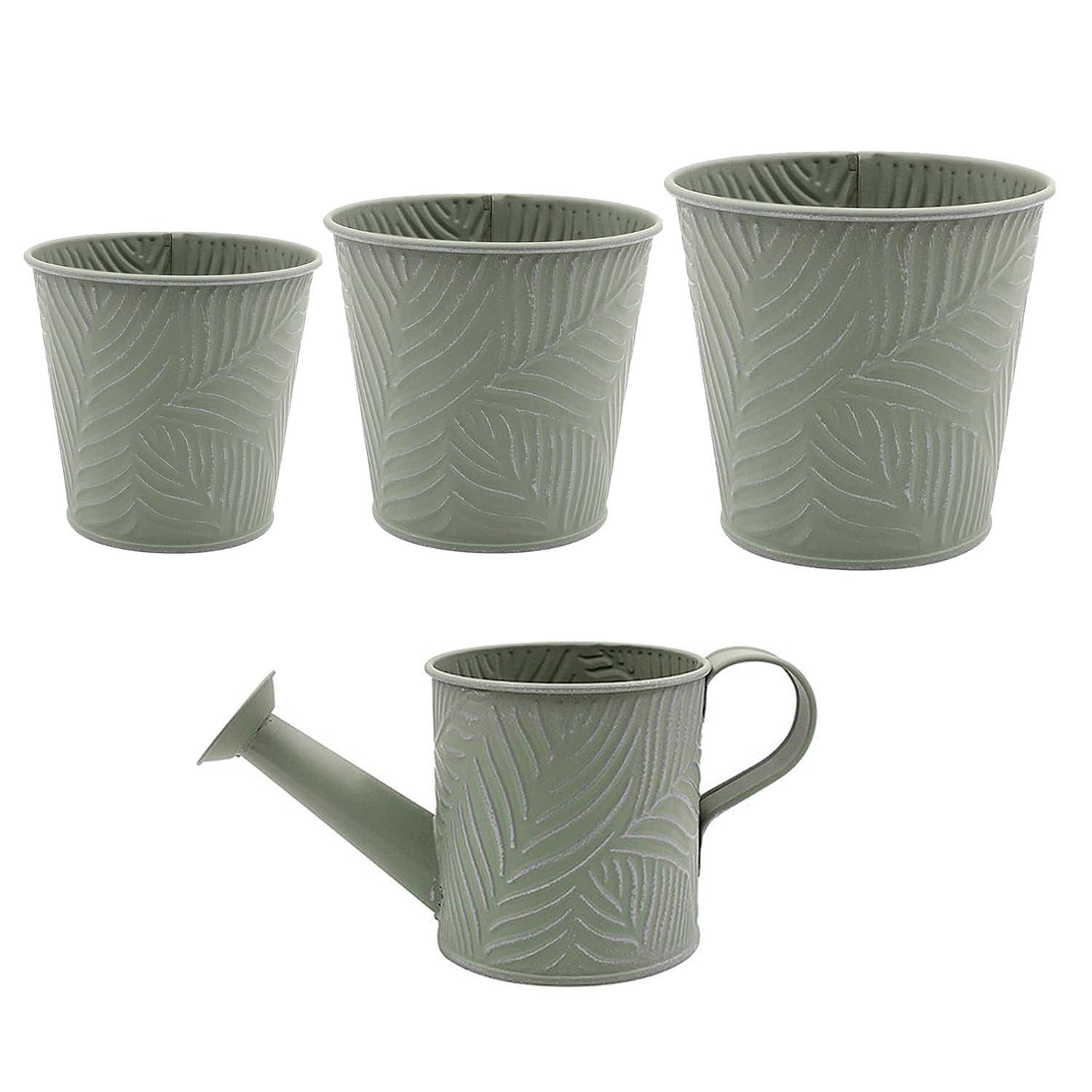 Pastel Green Metal Watering Can & 3pc Various-Sized Planters