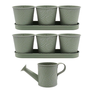 6pc Pastel Green Metal Decorative Planters & Watering Can Set