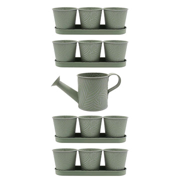 12pc Pastel Green Metal Decorative Planters & Watering Can Set