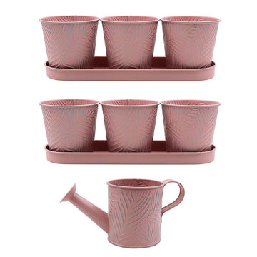 6pc Pastel Pink Metal Decorative Planters & Watering Can Set