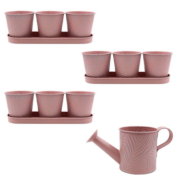 9pc Pastel Pink Metal Decorative Planters & Watering Can Set