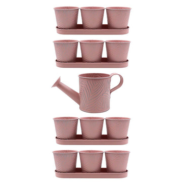 12pc Pastel Pink Metal Decorative Planters & Watering Can Set