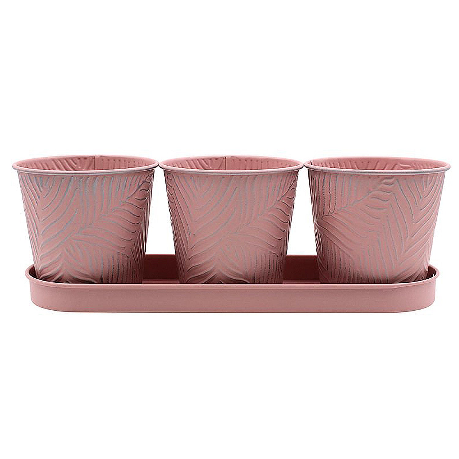 3pc Pastel Pink 0.6L Metal Planter Pots