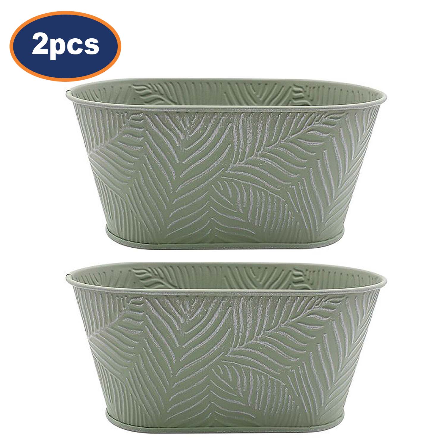 2Pcs 1.5L 23cm Pastel Green Leaf Pattern Trough Planters