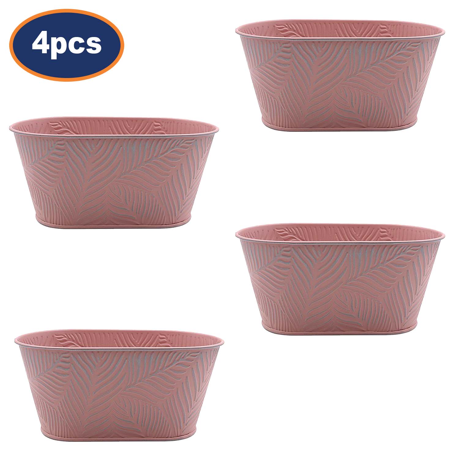 4Pcs 1.5L 23cm Pastel Pink Leaf Pattern Trough Planters
