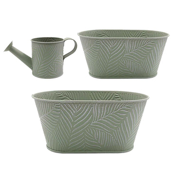 Pastel Green Metal Watering Can & 2pc Various-Sized Trough Planters