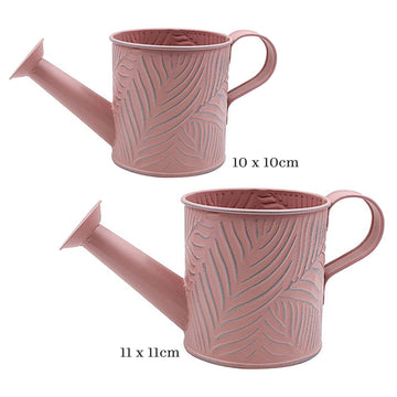 2Pcs Various Sized Pink Metal Watering Cans