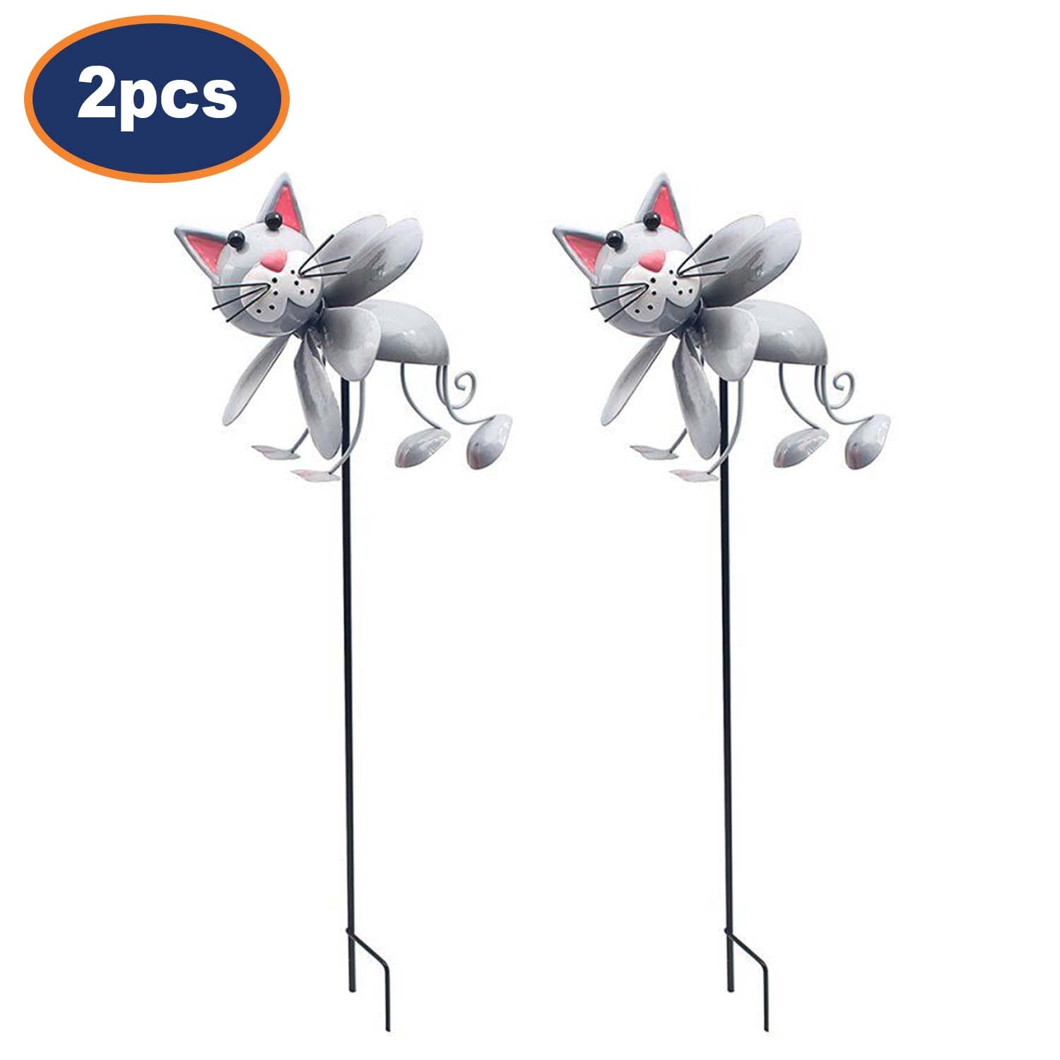 2Pcs Bright Eyes Grey Cat Garden Ornaments