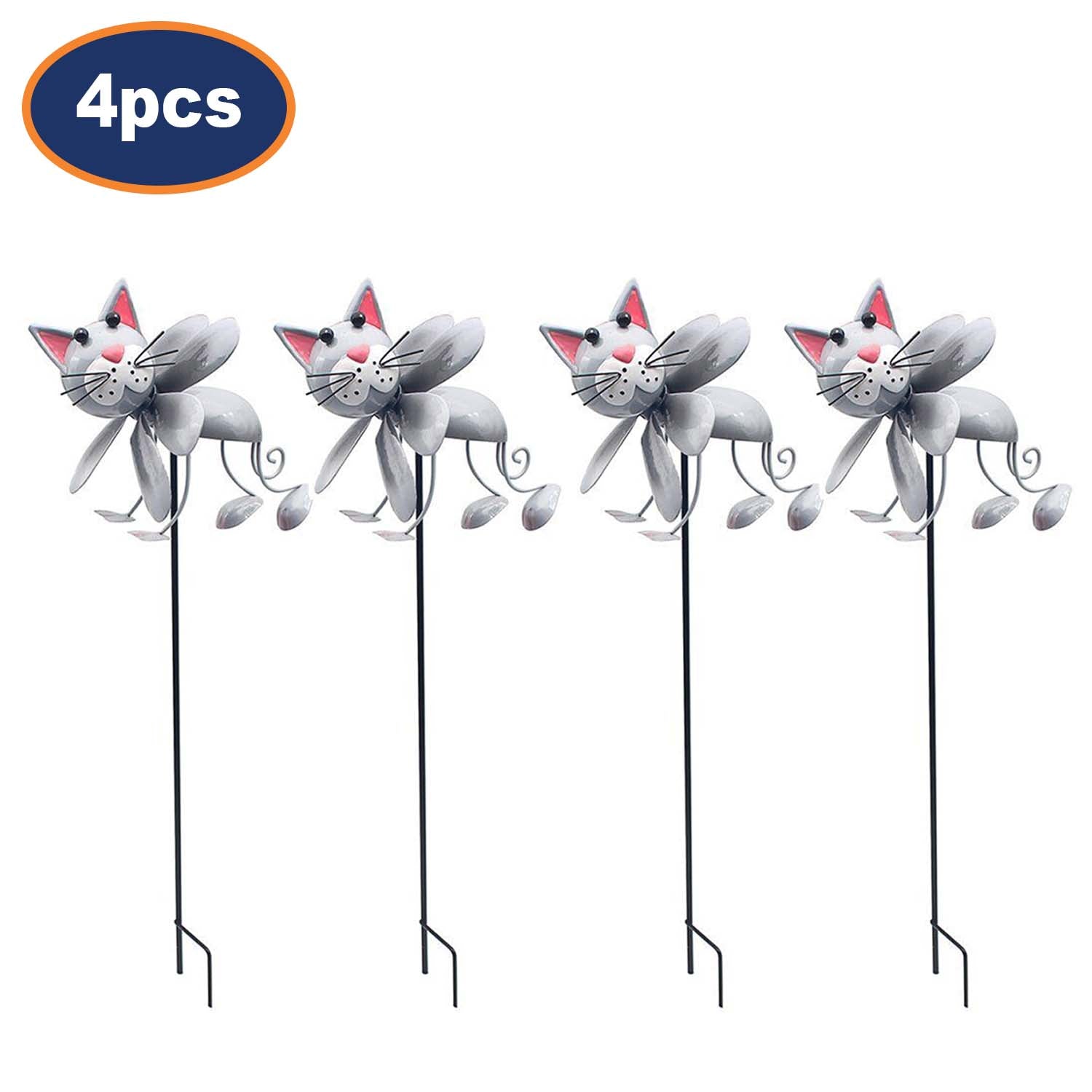4Pcs Bright Eyes Grey Cat Garden Ornaments