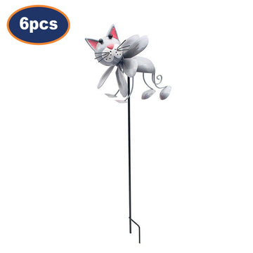 6Pcs Bright Eyes Grey Cat Garden Ornaments