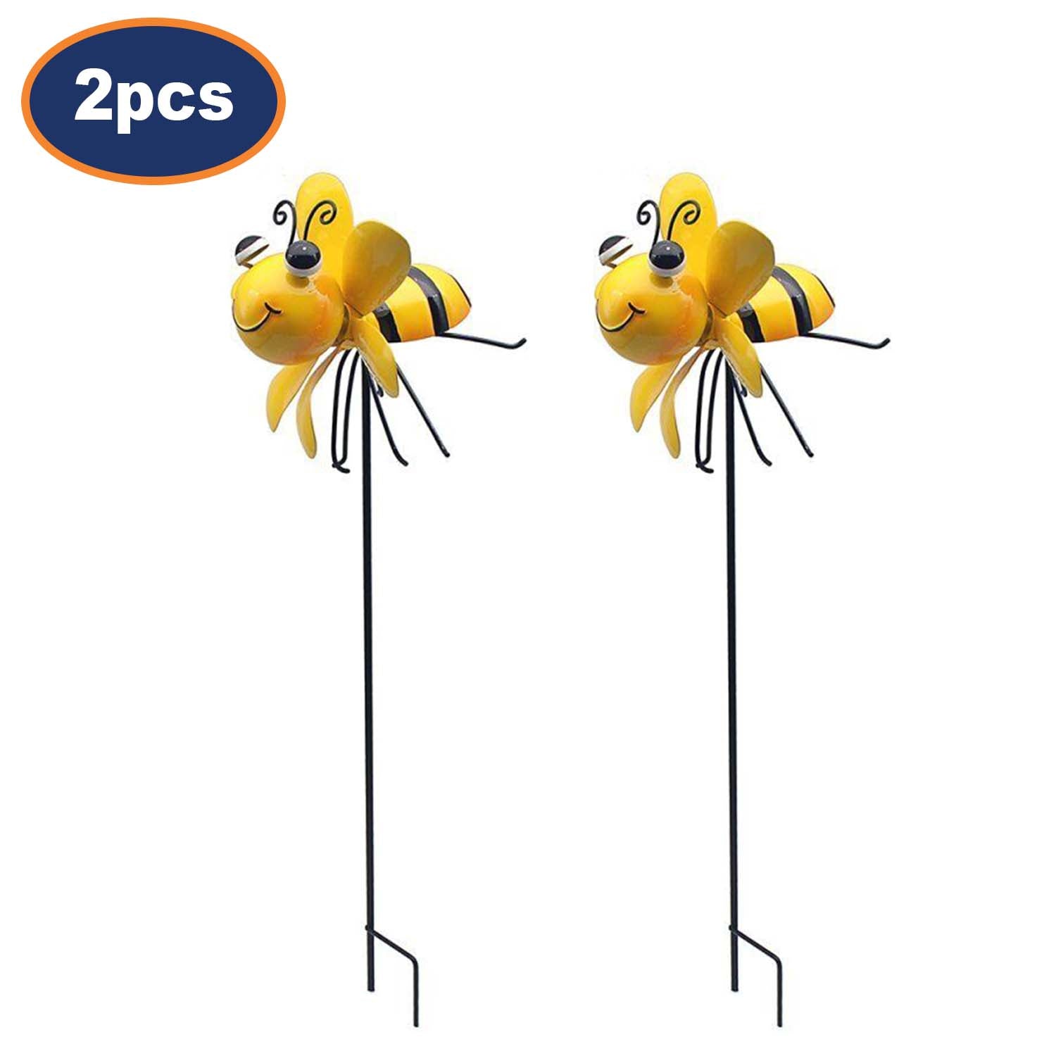 2Pcs Bright Eyes Yellow Bee Garden Ornaments