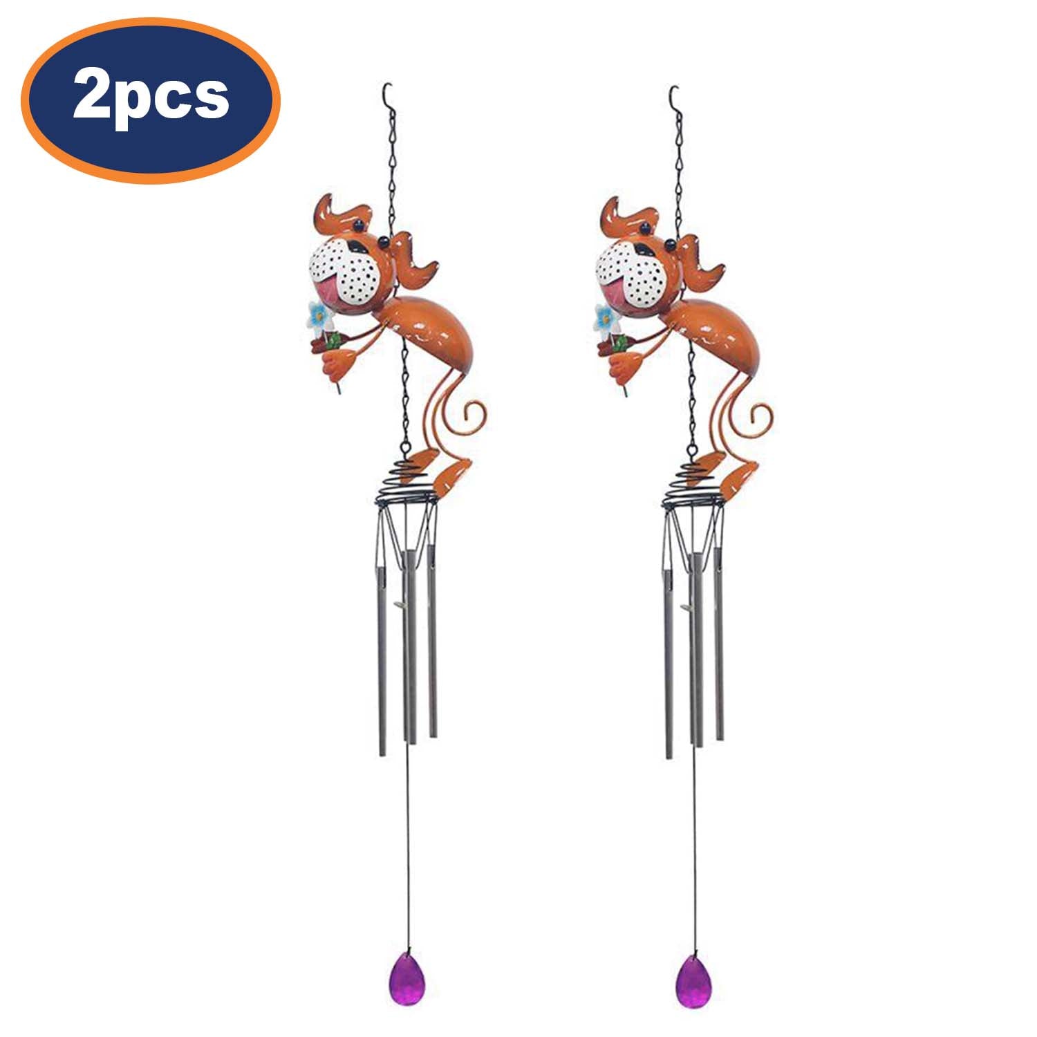 2Pcs Bright Eyes Brown Dog Garden Wind Chimes