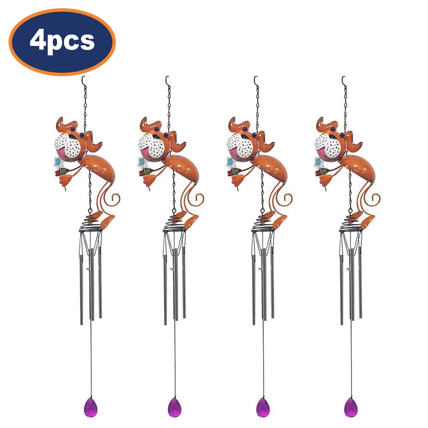 4Pcs Bright Eyes Brown Dog Garden Wind Chimes
