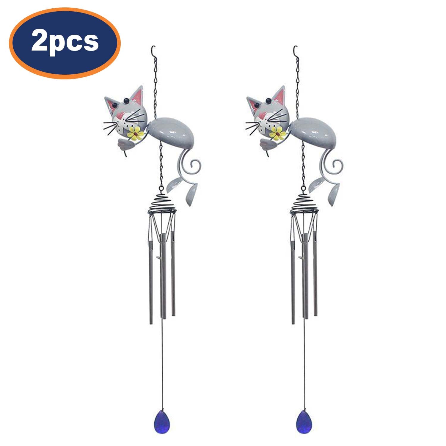 2Pcs Bright Eyes Grey Cat Garden Wind Chimes