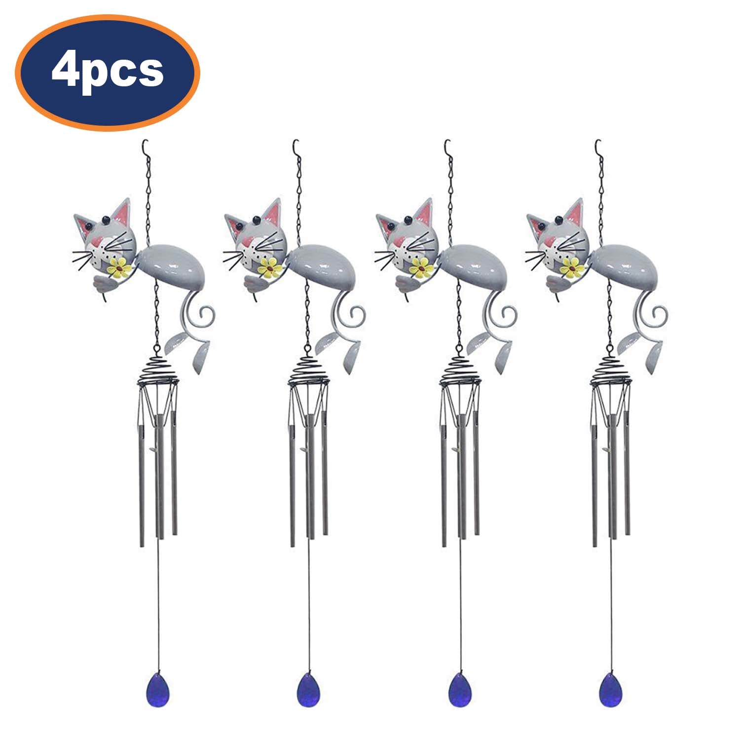 4Pcs Bright Eyes Grey Cat Garden Wind Chimes